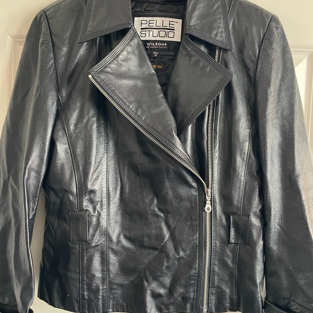 Wilsons Leather Pelle Studio Black Moto Jacket Vintage Y2K Quilt Lining 80’s - Picture 2 of 15